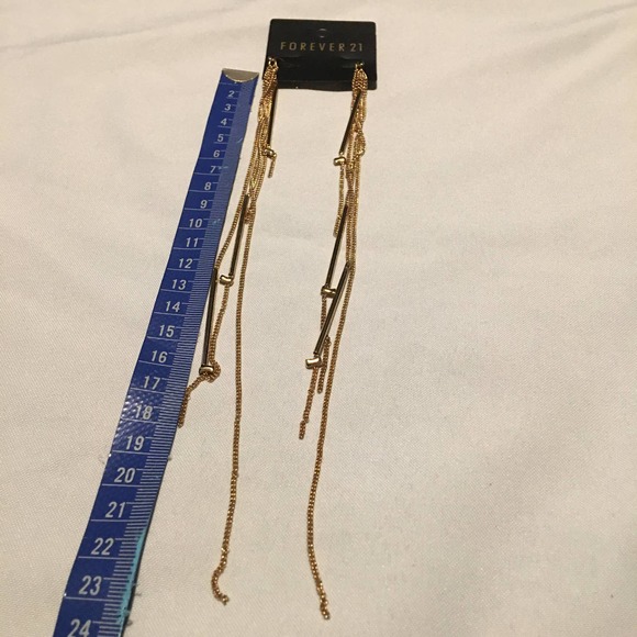 FOREVER 21 Gold Chain Bar Ball Dangling Earrings - Picture 7 of 8